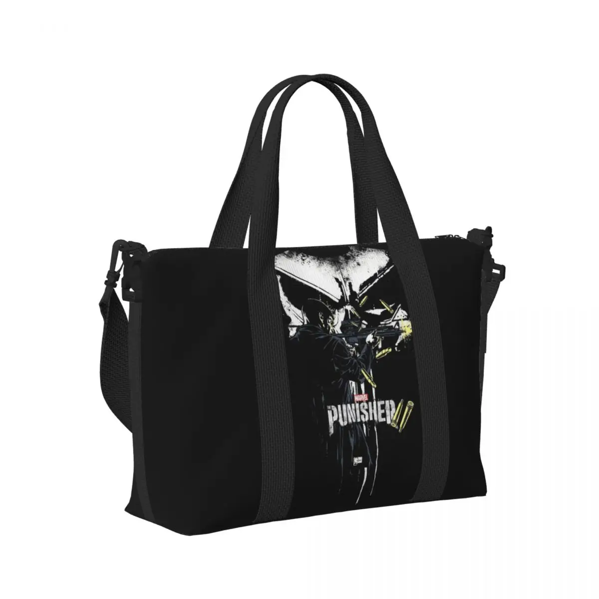 Bolso de mano de playa con papel tapiz de Punisher personalizado para mujer, bolsas de viaje de playa de gimnasio con compartimento grande