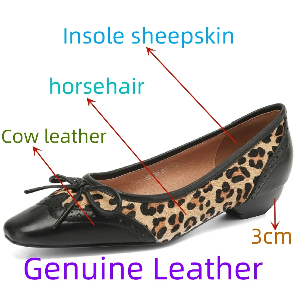 【JOCHEBED HU】New Woman Handmade Mid Heels Comfort Leopard Loafers Women Genuine Leather Luxury Quality Pumps Women Shoes 34-40