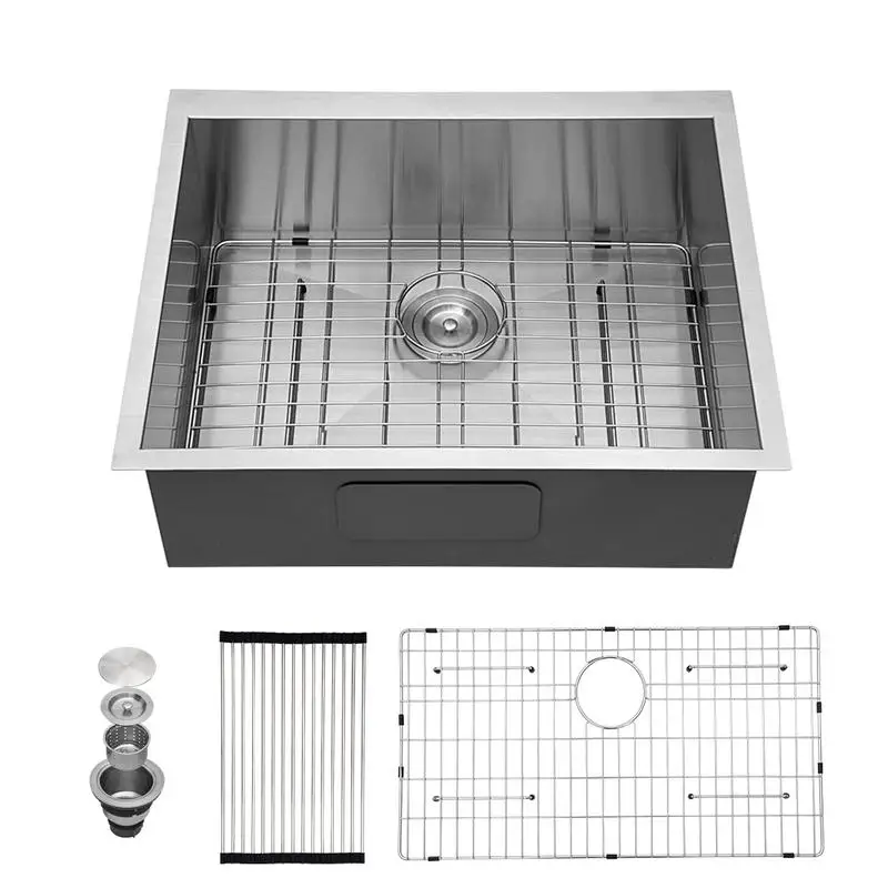 

25 Inch Undermount Stainless Steel Kitchen Sink, 25x22x9 Inch Single Bowl Basin, 16 Gauge, 9 Inch Deep Design for Modern