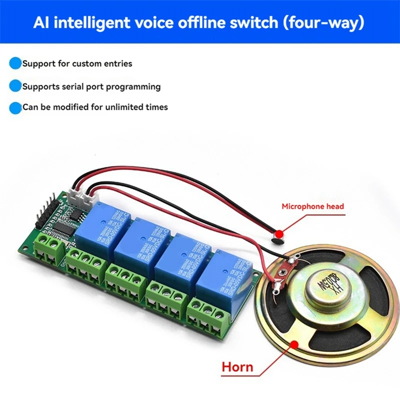 AI โมดูลการรู้จําเสียงอัจฉริยะ 4CH ออฟไลน์ Voice Control โมดูลสวิทช์สนับสนุนเสียงที่กําหนดเองสําหรับ DIY