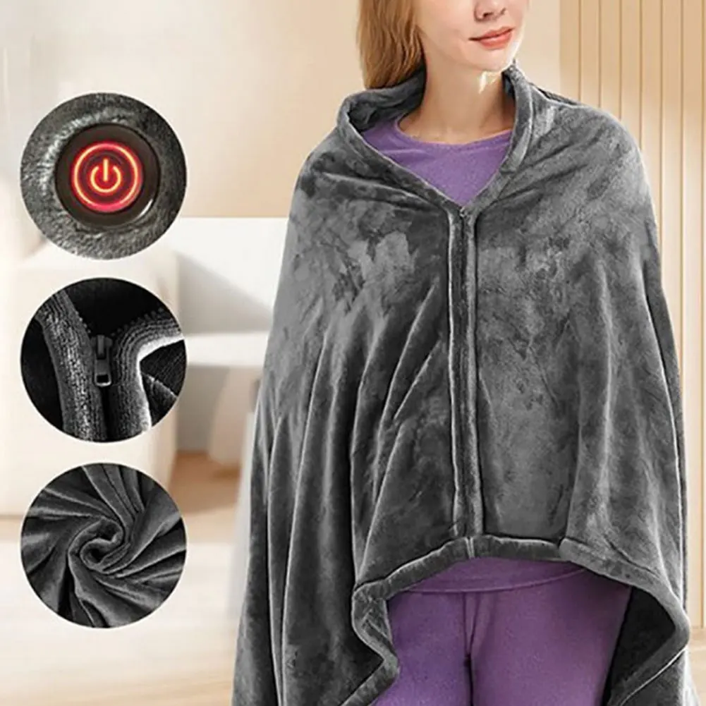 USB Electric Heated Blanket 3 Heating Levels Fleece Heated Blanket Portable Body Warmer Blanket Quickly Heated Cape Pad