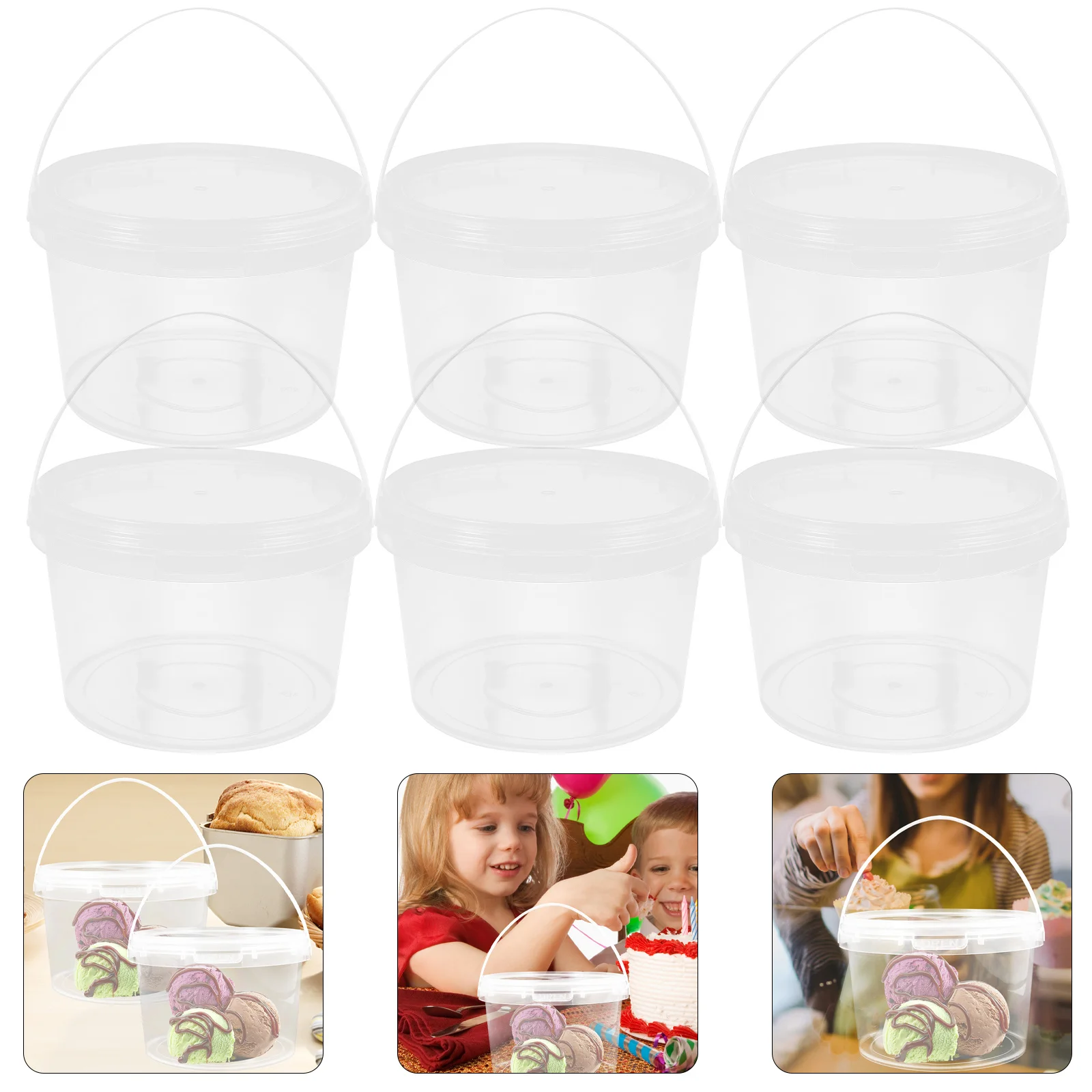 

8pcs Storage Bucket Clear Thickened Reusable Food Container For Ice Cream Yogurt Lobster Multifunctional Portable Bucket Freezer