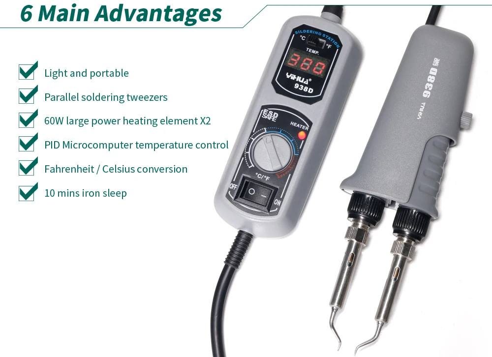 YIHUA 938D Tweezers Mini Soldering iron Station Portable Hot Tweezer for BGA SMD repairing Tweezer iron 110 220V EU US Plug iron