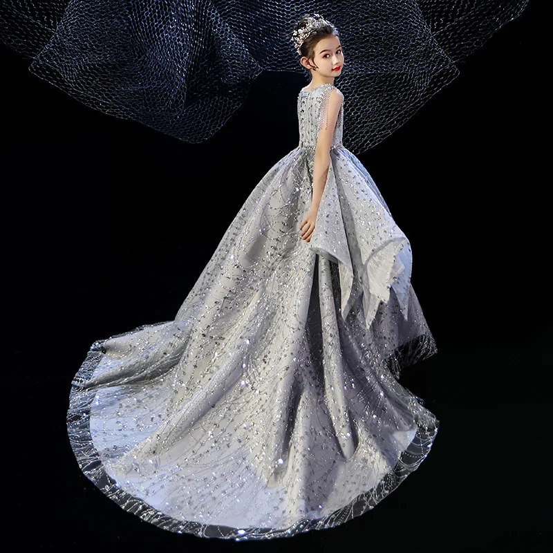 Robe formelle pour enfants fille robe de princesse 2025 printemps nouveau élégant défilé hôte Piano Performance élégant avec Train