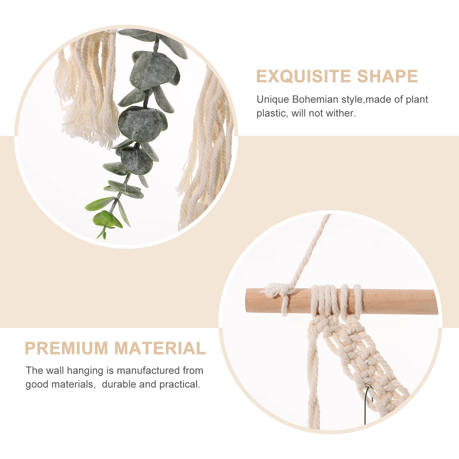 

Braided Wooden Bead Pendant Artificial Hanging Plant Decor Macrame Wall Hanging Bohemian Tassel Living Room Art