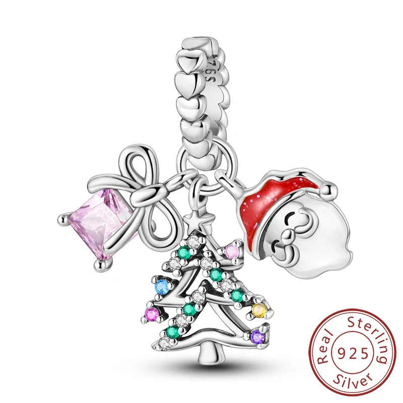 

Authentic 100% 925 Sterling Silver Bows, Christmas trees & Santa Claus Triple Dangle Charm Fits Pandora Bracelet Cute Charm Gift