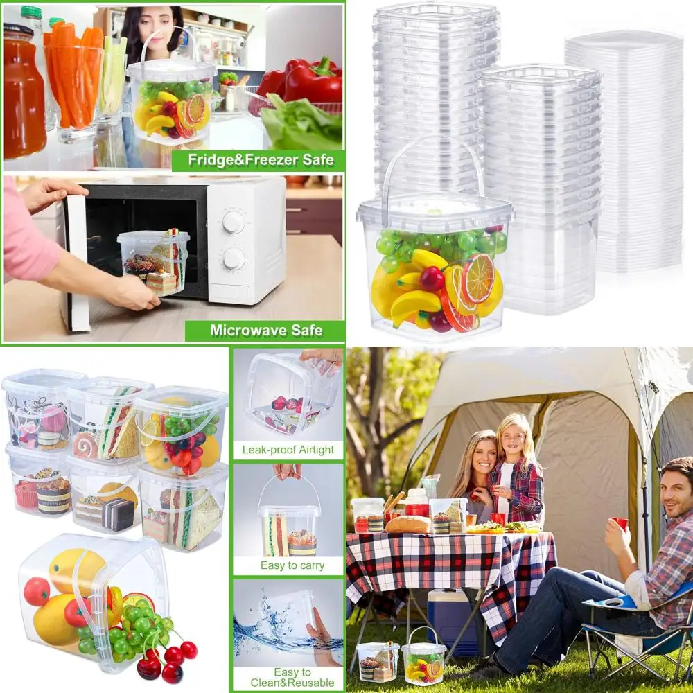 

Квадратные контейнеры для еды объемом 68 унций, 50 штук в упаковке, прозрачные пластиковые контейнеры для хранения продуктов с крышками, герметичные органайзеры для использования на кухне и в ресторанах.