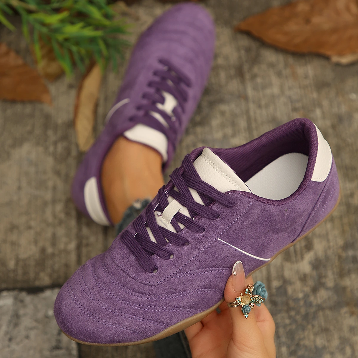 Zapatillas de Mujer Nuevas 2026 de Cuero de Ante Natural con Cordones, Punta Redonda, Suaves y Cómodas, Casuales para Exteriores