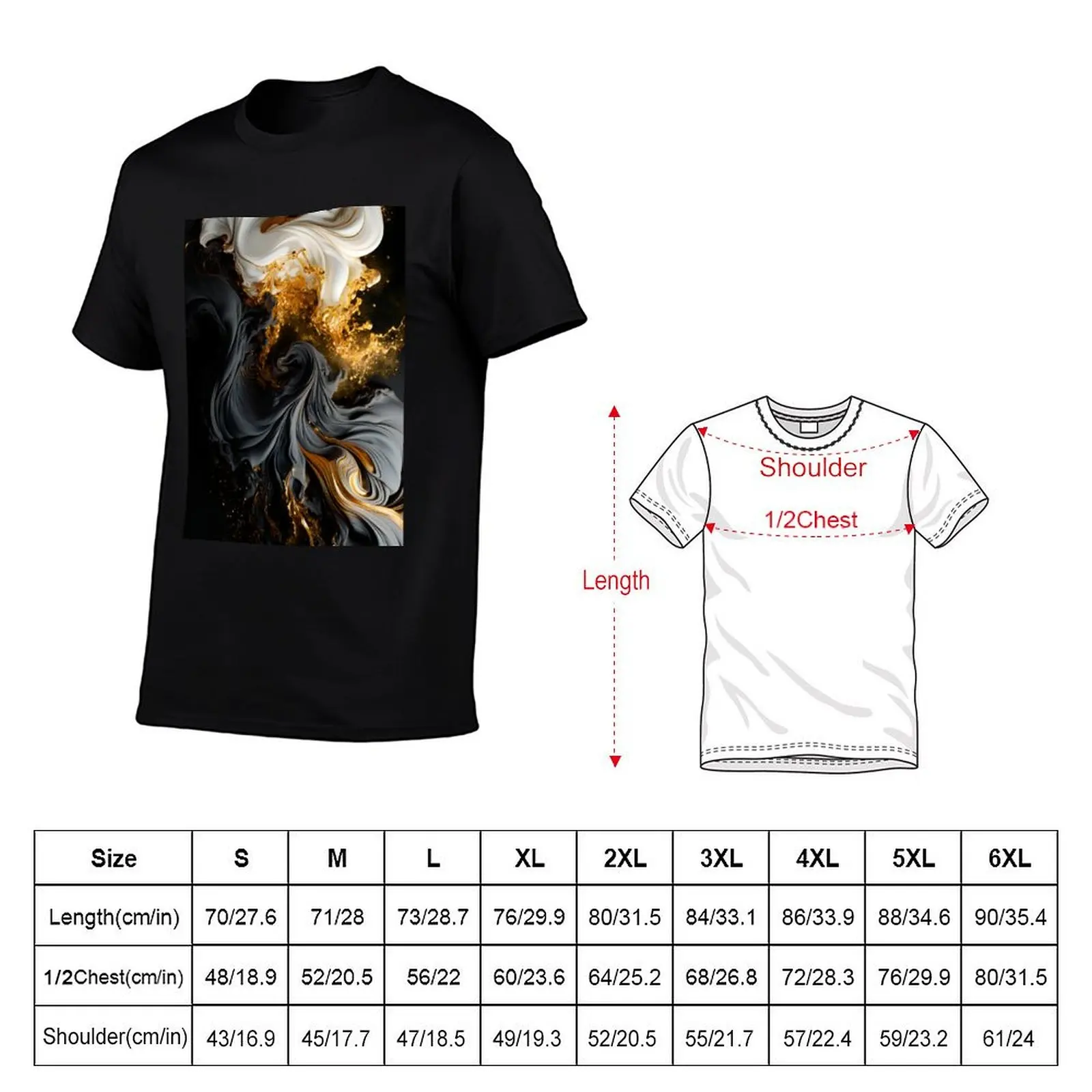 White, Gold & Black Abstract Glamor Cosmic Contrast T-Shirt baggy shirts street wear summer tops Men's t-shirt