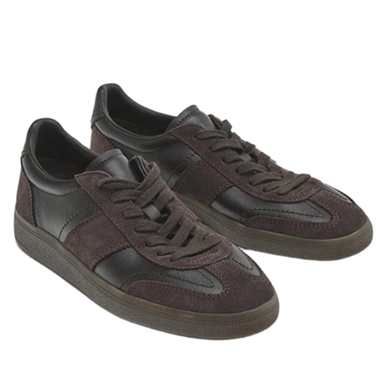 

Dave&Di Genuine Leather Flat Lace-up Shoes Casual Shoes Sneakers Shoes Coffee Color Thick Bottom German Training Shoes Women