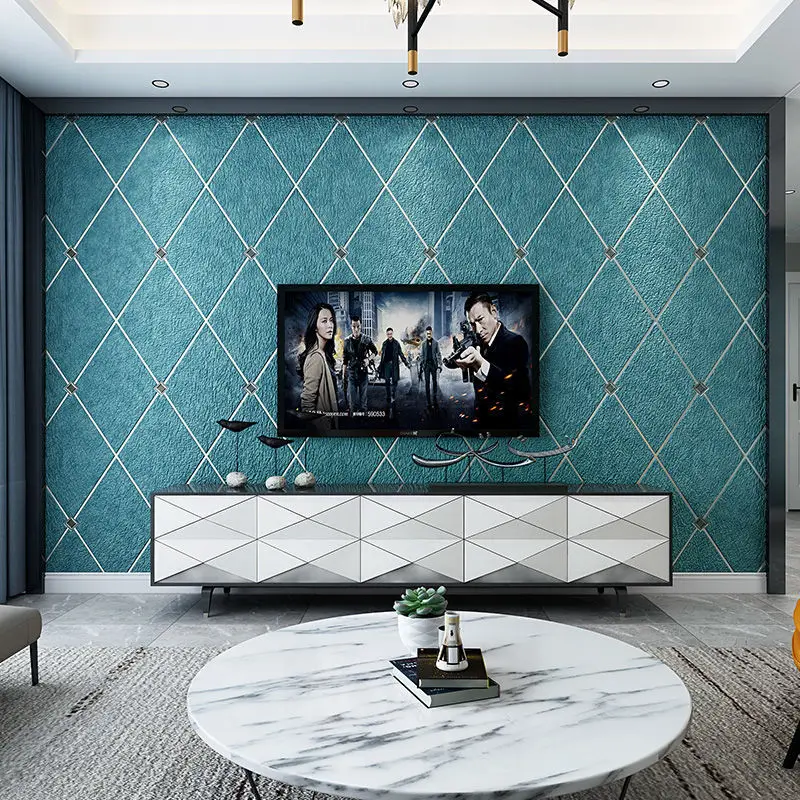 Flocked Embossed Rhinestone Film and Television Wall Wallpaper Simple European Diamond Pattern Living Room Bedroom TV Background