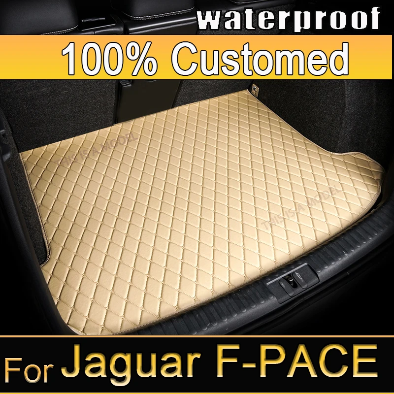 PU Leather Custom Car Trunk Mats for Jaguar F-PACE F-TYPE I-PACE 2018-2022 Interior Details Car Accessories Carpet