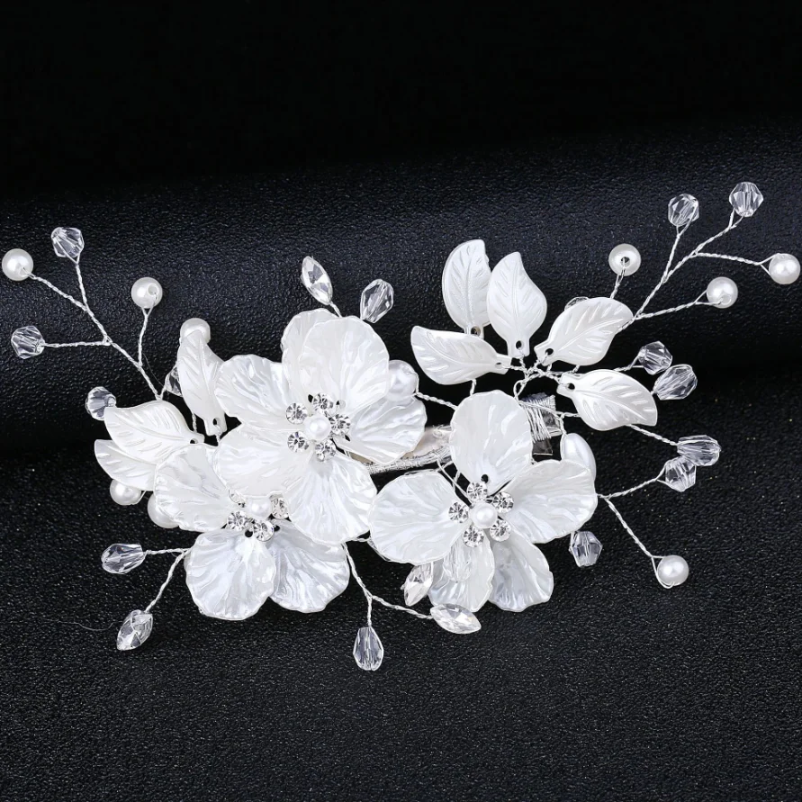 Luxury Bridal Pink Flower Hair Clip Handmade Pearl Crystal Hair Accessory Wedding Party Floral Hair Barrette for Women image 3