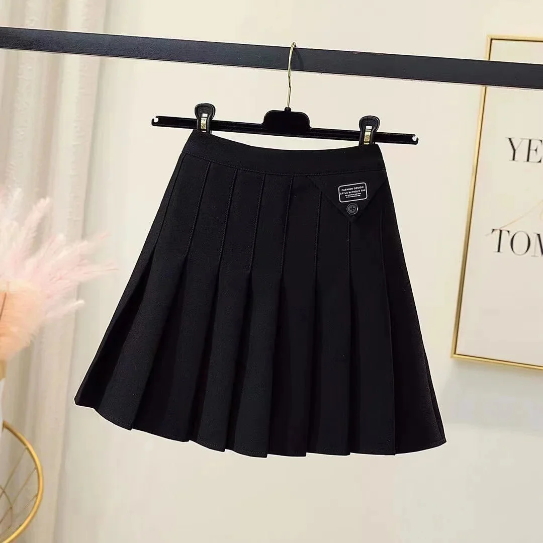 High-quality women skirts summer high-waisted slim pleated A-line black suit fabrics anti-glare faldas female mini