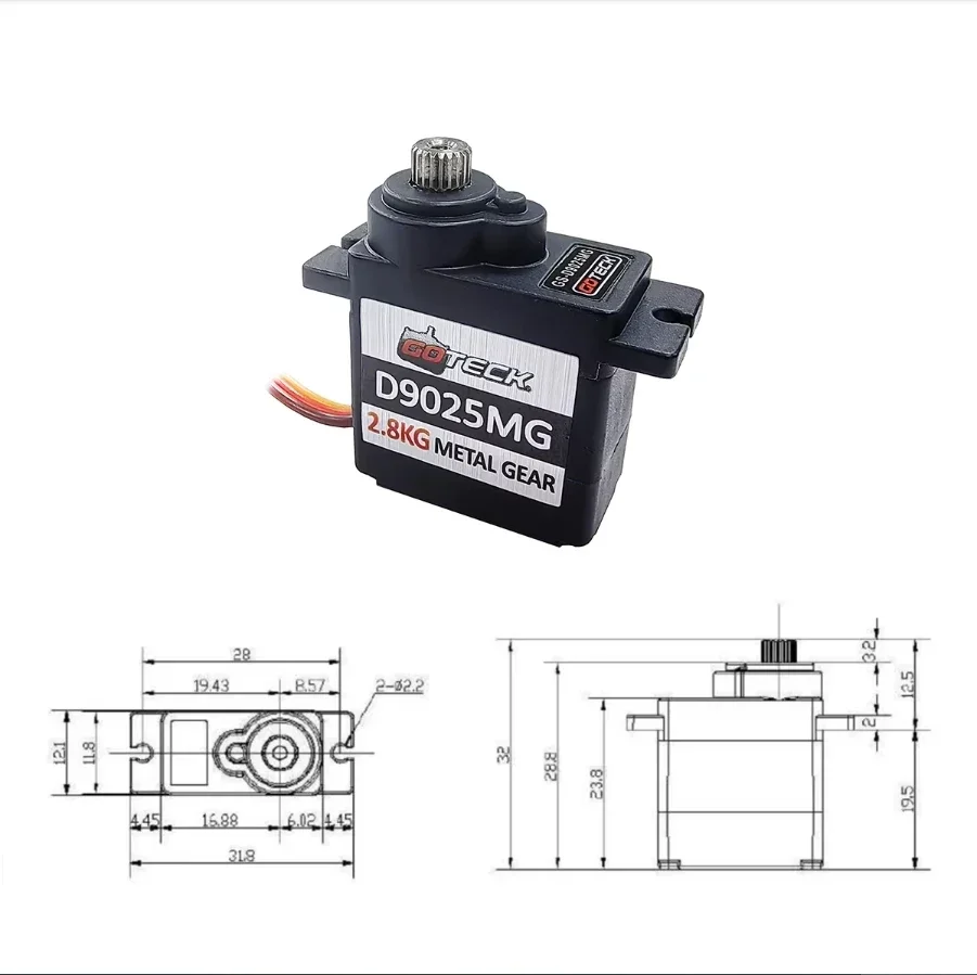 GOTECK 2PCS D9025MG 9g Mini Servo Micro Full Metal Gear Digital Servo With Metal Horn for RC Car Boat Fixed-Wing Robot Toy