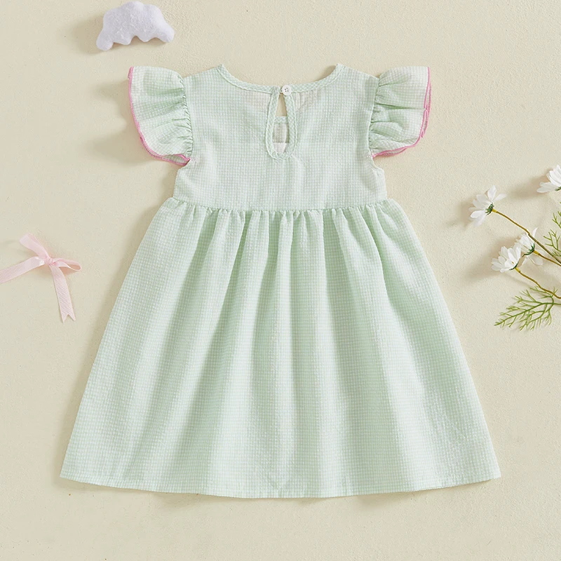 Abito estivo da ragazza giovanile con stampa scozzese e ricami di elementi da golf con girocollo e maniche svolazzanti