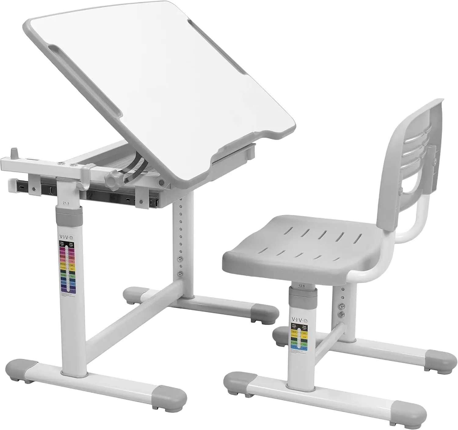 Gray Height Adjustable  Desk and Chair Set | Kids Interactive Workstation