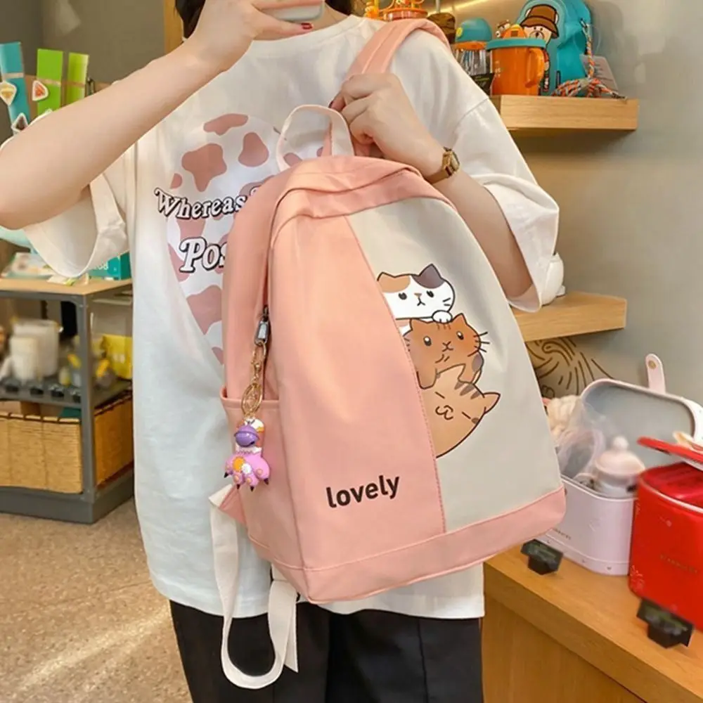 Fashion Lovely Students Backpack Cat Printed Fashion College Backpack Casual Nylon Students School Bags Female