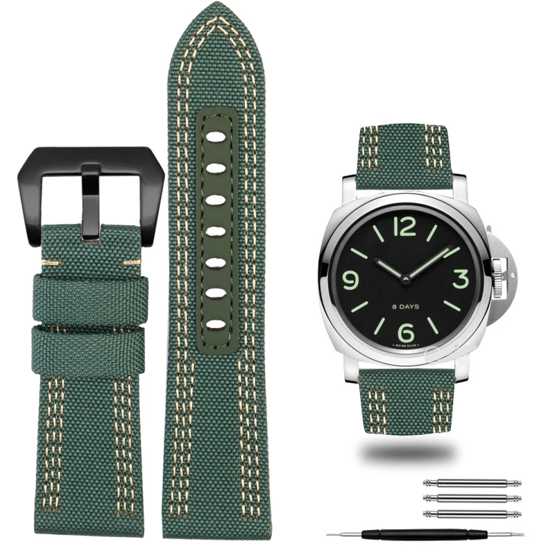 24mm 26mm Nylon Canvas Leather Watch Strap for Panerai 00984 985