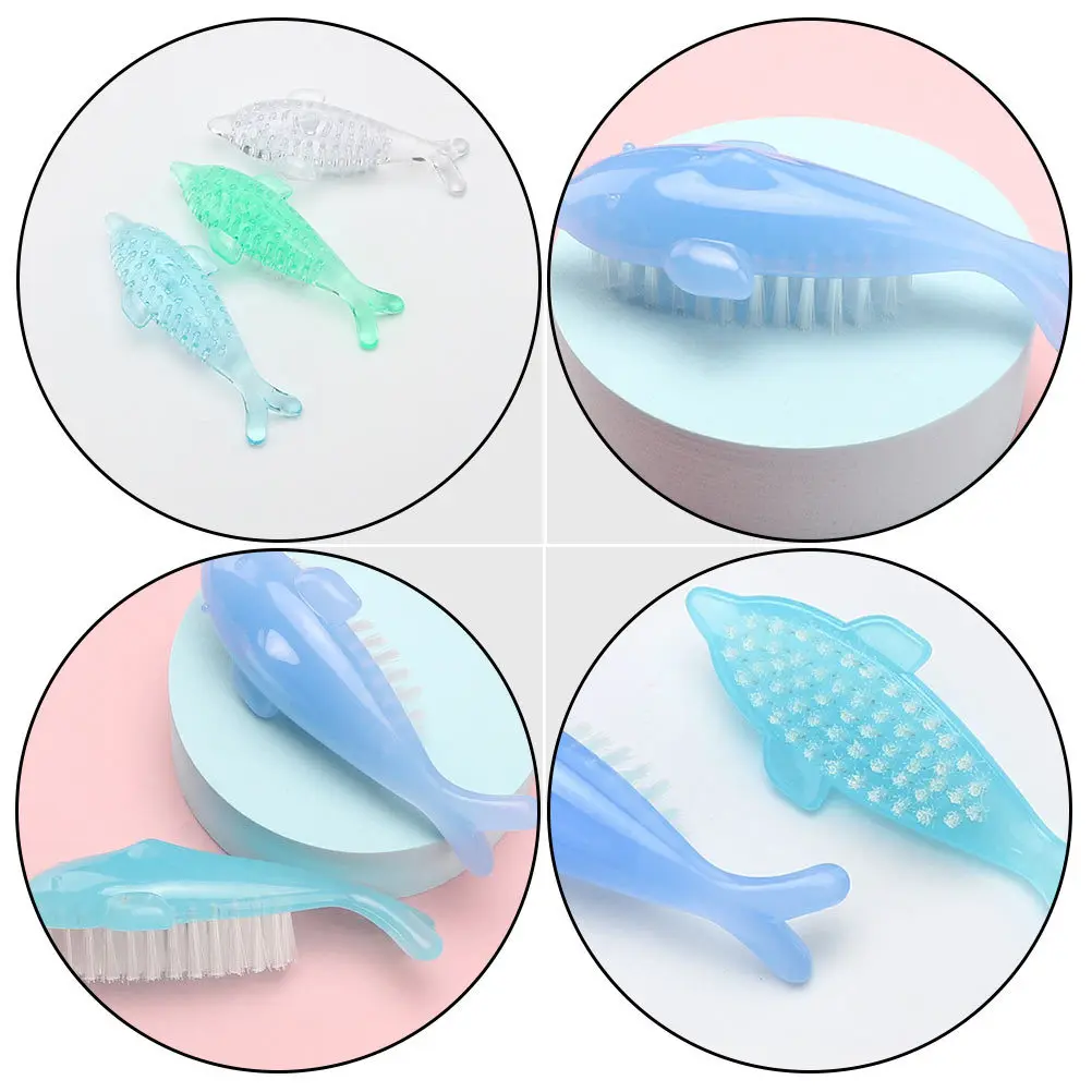 4Pcs 돌고래 모양의 네일 브러쉬 내구성 플라스틱 매니큐어 도구 손톱 청소용 네일 표면 먼지 제거 휴대용 소프트