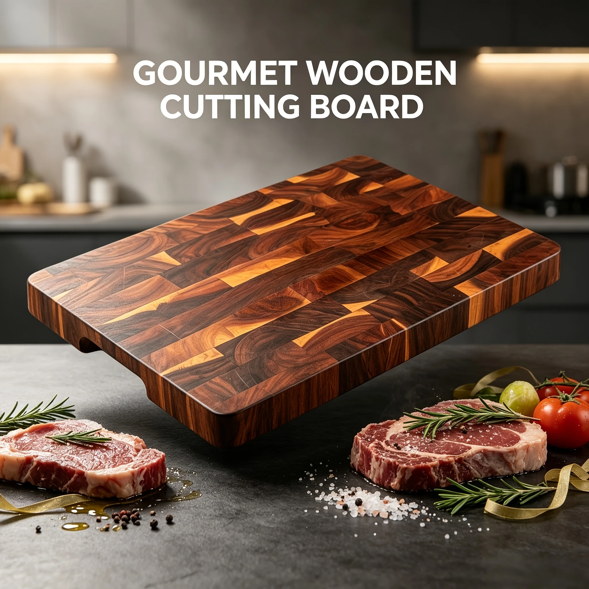 Heavy-Duty Acacia Wood Cutting Board, Thick Chopping Board with Juice Grooves, Non-Slip Kitchen Board for Meat, Vegetables & Che