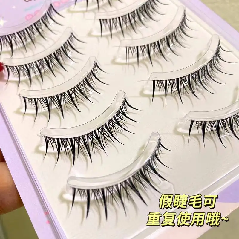 New 5 Pairs Natural  False Eyelashes Cos Japanese Eyelashes Handmade Transparent Terrier Thick Curling Fan Eyelash Makeup Tools