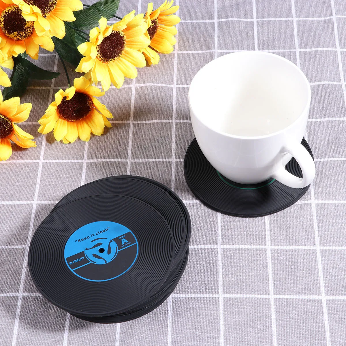 

10Pcs Unique Colored Vinyl Record Coasters Sealed Moisture Proof for All Drink Types Retro Style Record Cup Mat