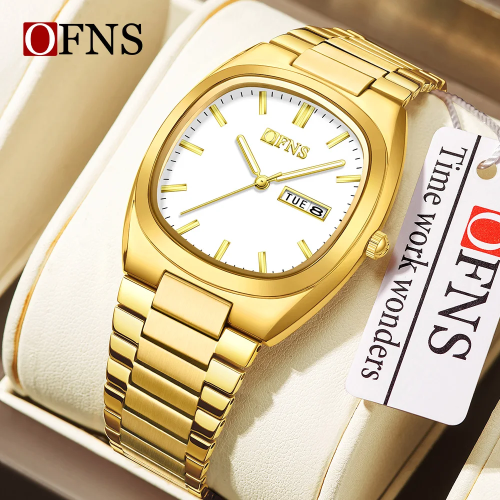 ساعة كوارتز نسائية عصرية جديدة 1566 من OFNS مقاومة للماء بتقويم مزدوج وإضاءة ليلية ساعة كوارتز نسائية فاخرة