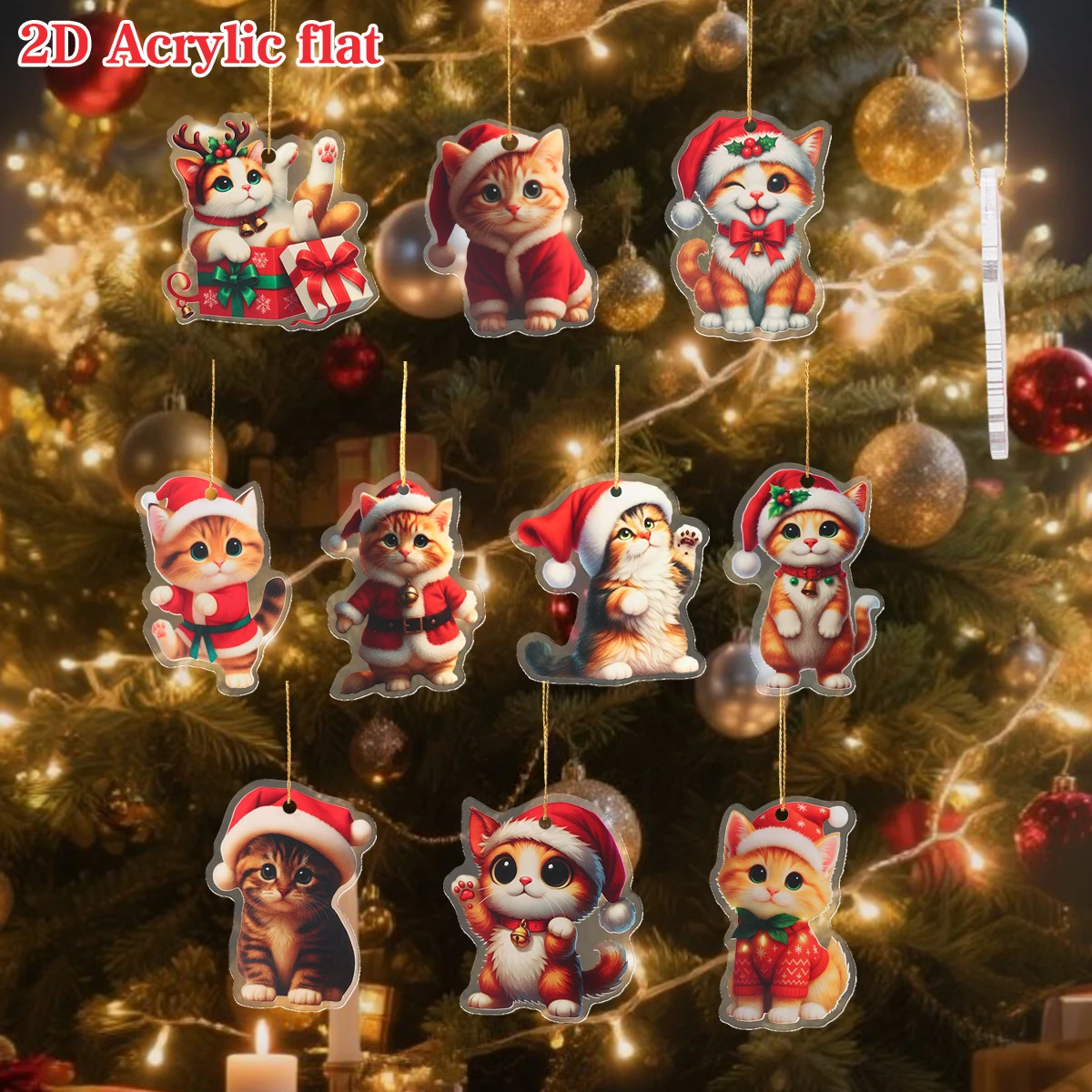 

Cute Cat 2D Acrylic Christmas Ornament Christmas Tree Pendant Ornaments 2025 Christmas Decorations Xmas Navidad Party Supplies