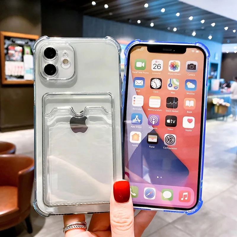 Card Holder Case For iPhone 11 Case for iPhone 13 12 15 14 Pro Max XR XS X 7 8 Plus SE SE3 Soft Clear Wallet Card Pocket Cover