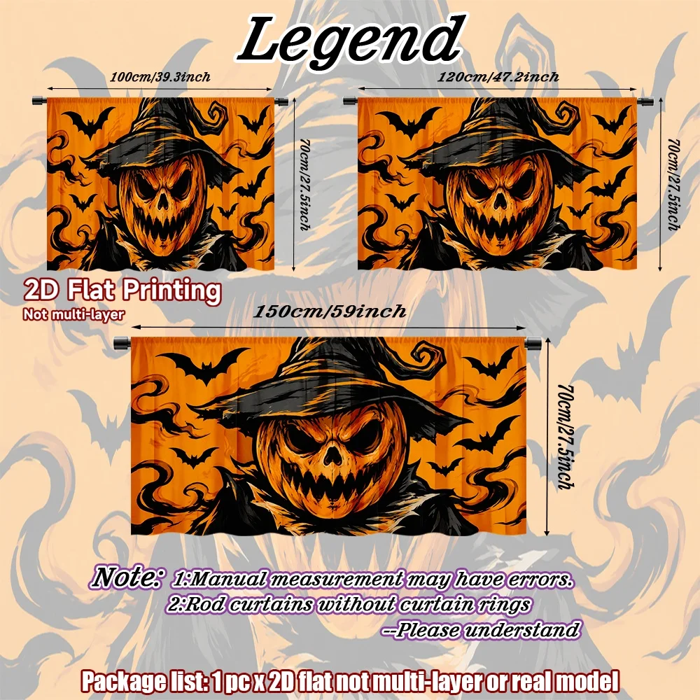 2D flat 1pc Retro country style shoe cabinet curtains Pumpkin Witch Face Digital printing Rod-style wardrobe curtains, suitable