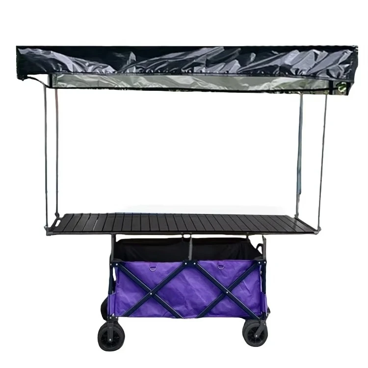 Factory Custom Outdoor Folding Wagon with Wide Wheels Garden Beach Camping Wagon with Removable Sunshade