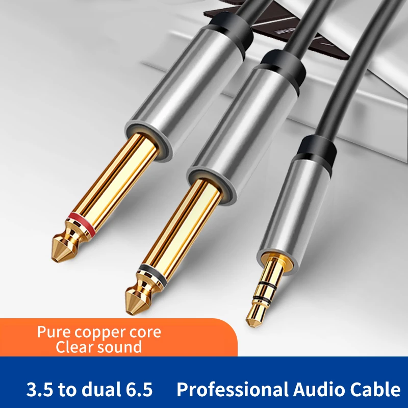 3.5mm to Dual 6.5mm Adapter Jack Audio Cable Double 6.35mm Male 1/4\