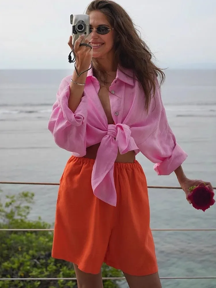 

Women's Solid Color Oversize Shirts Long Sleeve Lapel Casual Loose Women Shirt Tops Spring And Summer Fashion Female Blouses