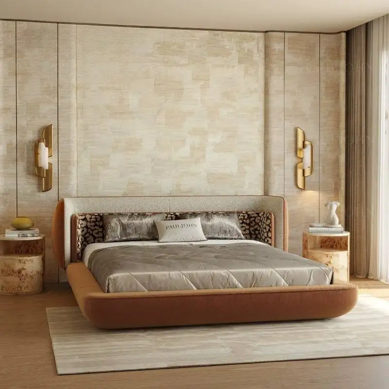 Normal Elegant Double Bed Nordic Brown European Girl Luxury Double Bed Modern Style Lounge Letto Matrimoniale Furniture Home