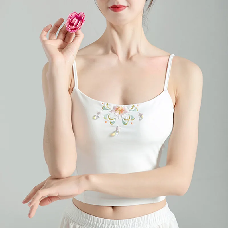 เสื้อกล้ามสายเดี่ยวลายปักเซ็กซี่ หรือ ชุดเต้นรำ ชุดชั้นในแฟชั่น สไตล์เรียบหรู สีพื้น