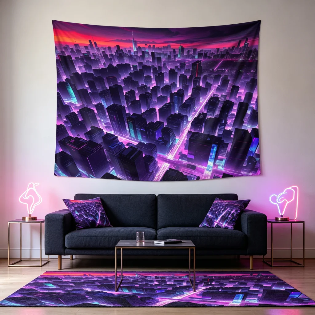 1PC Cyberpunk City Night Art Print Backdrop Banner, Bedroom Living Room Photo Background, Polyester, Home Decor, Wall Art