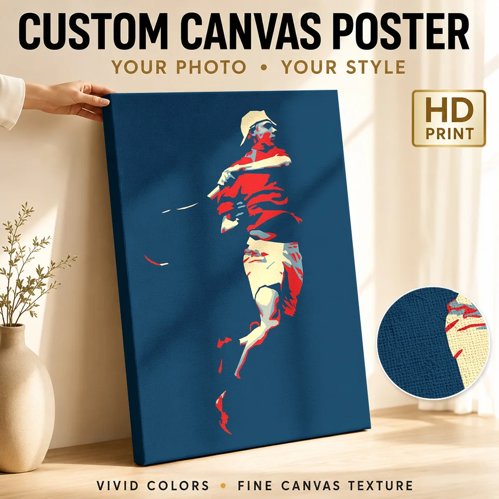 Tennis Player Silhouette Framed Canvas Poster Customized Sports Portrait Canvas Wall Art for Bedroom Decor Gift for Collectors