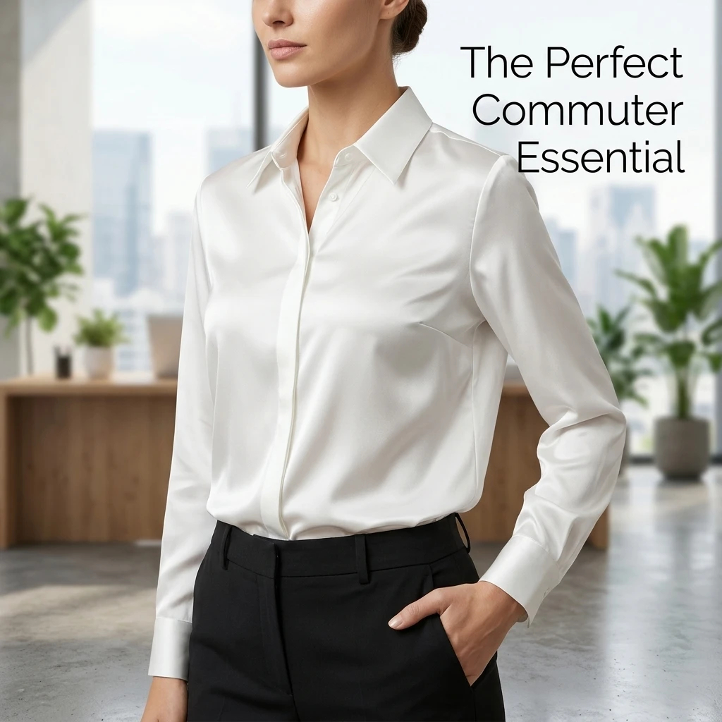 Satin Blouse for Women Long Sleeve Silk Like Button Down Shirt Elegant Solid Office Work Top