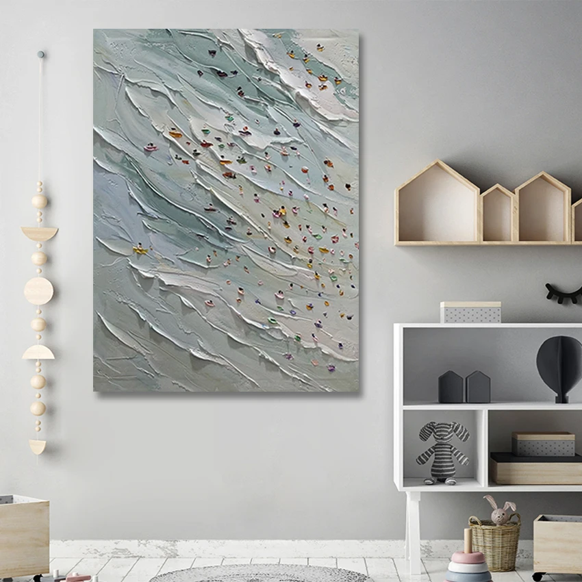 

Art Canvas Wall Poster Acrylic Design Scenery Picture Modern Frameless Abstract Hand Painting Someone Who Plays In The Sea