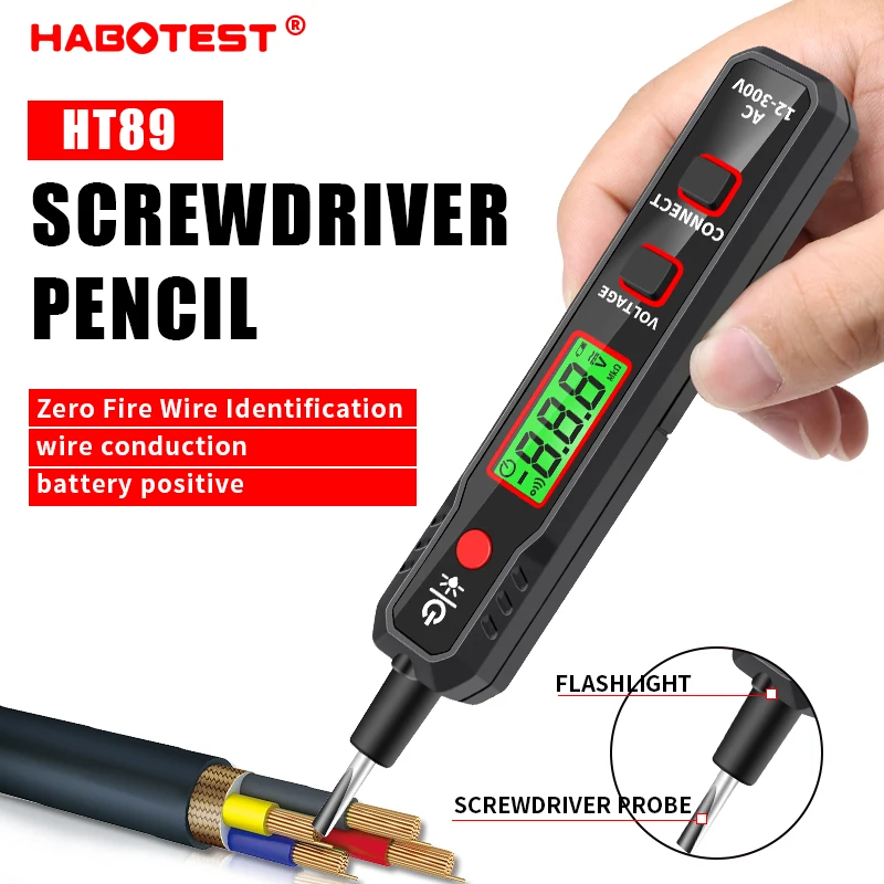 HT89 12V-300V Multitester Non-contact Voltage Detector Tester Pen Meter Pencil Indicator Electrician Tools Screen Display
