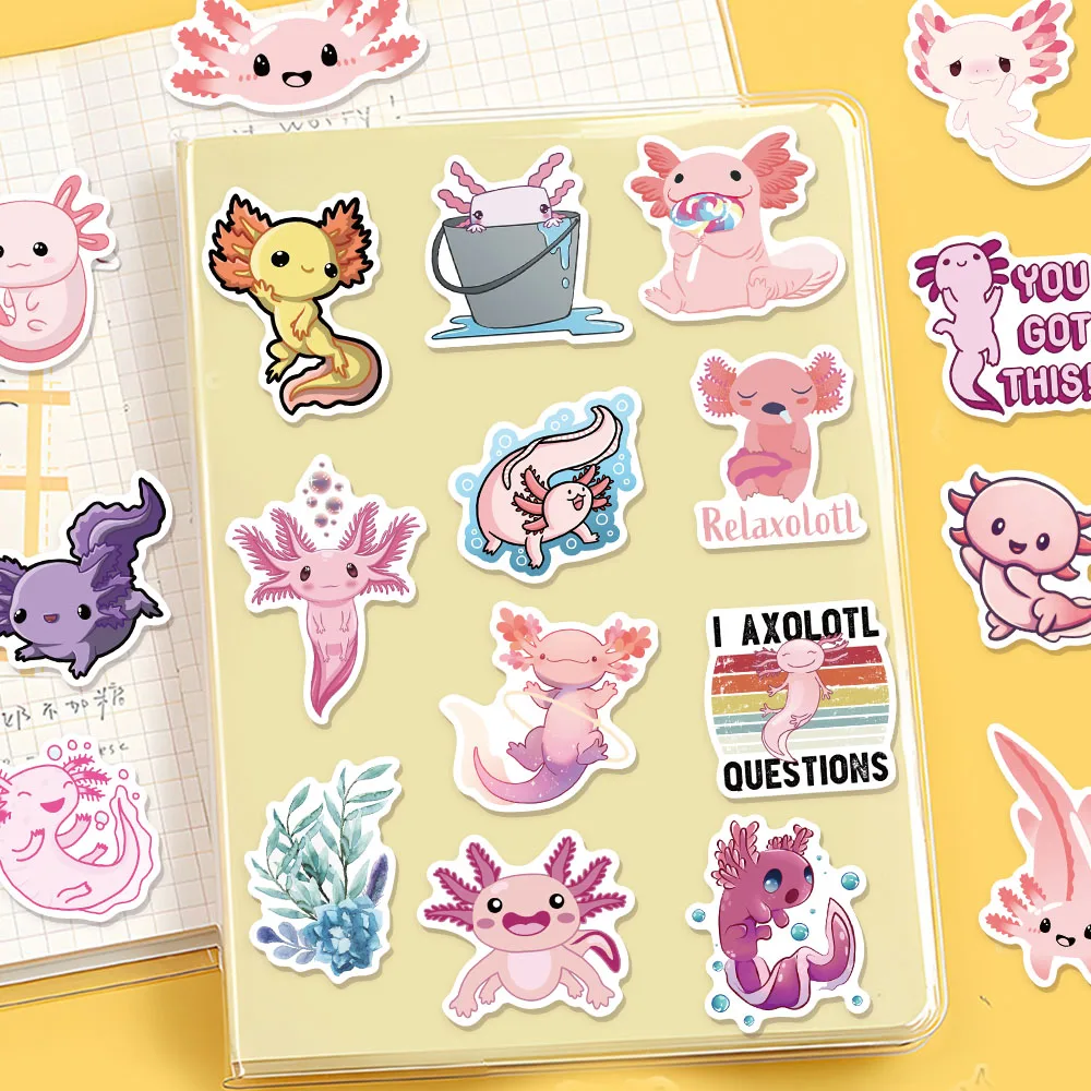 50 Buah Stiker Axolotl 2 Stiker Grafiti Kreatif Lucu DIY Stiker Tahan Air untuk Koper, Skateboard, Gelas Air, Komputer