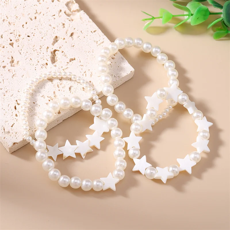 

4Pcs/Set Fashion Handmade Imitation Pearl Star Beads Bracelets for Women Girls Party Festival Jewelry Gifts