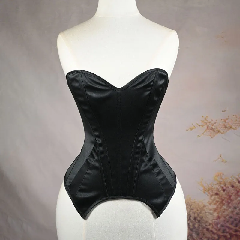 Women's Satin Overbust Corset Tops Black Lace Up Slimming Fit Plus Size Bustiers Body Shaper Lingerie корсет женский вечерний