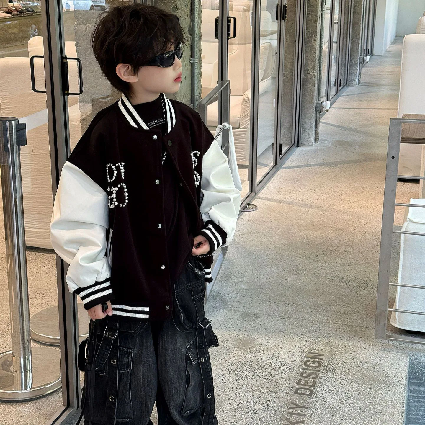 

Children Clothing Boys Handsome Cool Loose All Match Coat 2025 Autumn New Boys Korean Style Pearl Design Sense Casual Coat