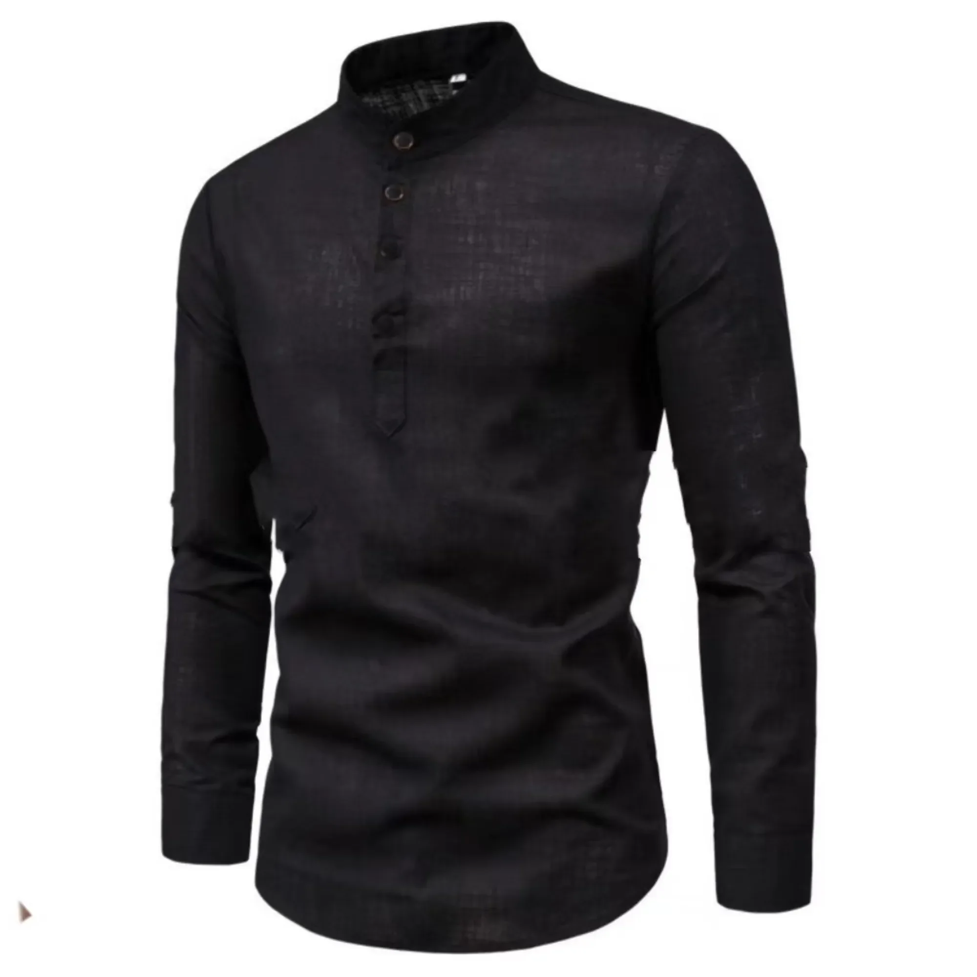 Camicia casual da uomo ampia camicia autunnale moda colletto alla coreana cotone manica lunga tinta unita Stock 2023 abbigliamento da uomo