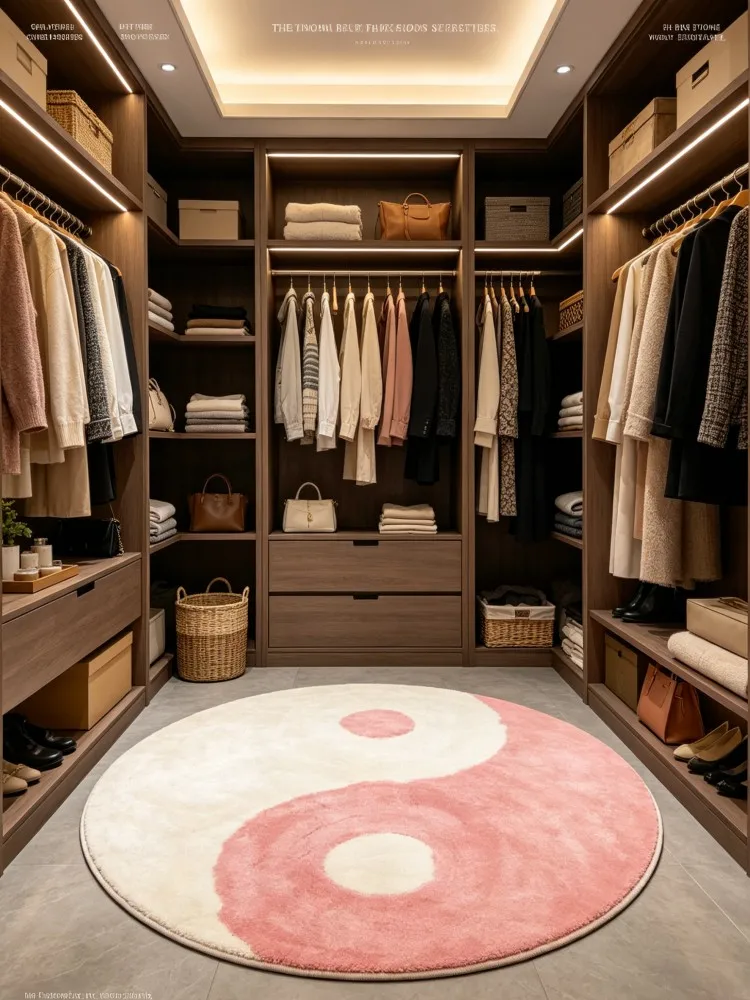 New Arrival Pink White Yin Yang Round Rug Soft Non-Slip Bedroom Carpet