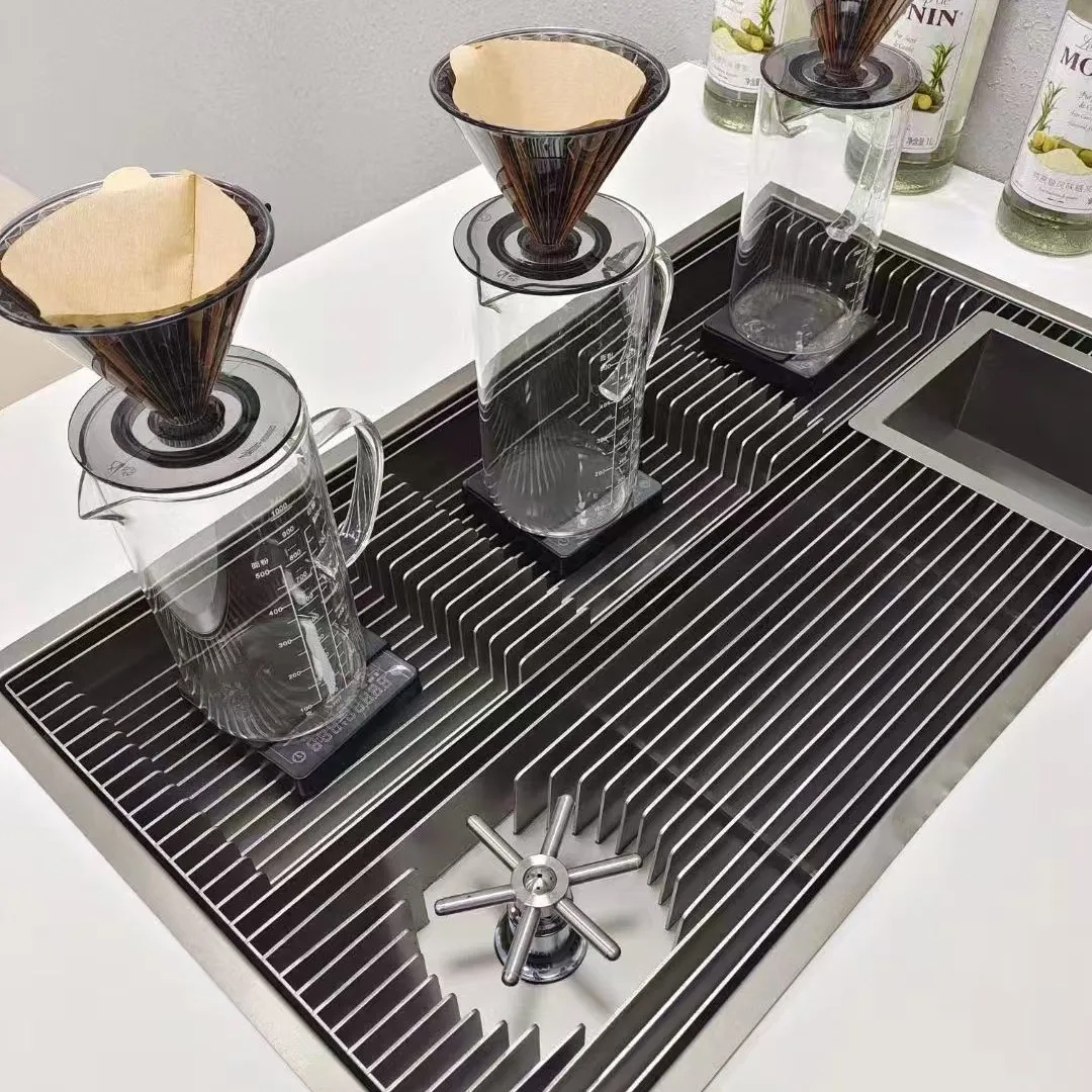 Modern Eco Friendly Stainless Steel Manual Built In Tea Coffee Brewing Station with Cup Saucer Cup Washing Device