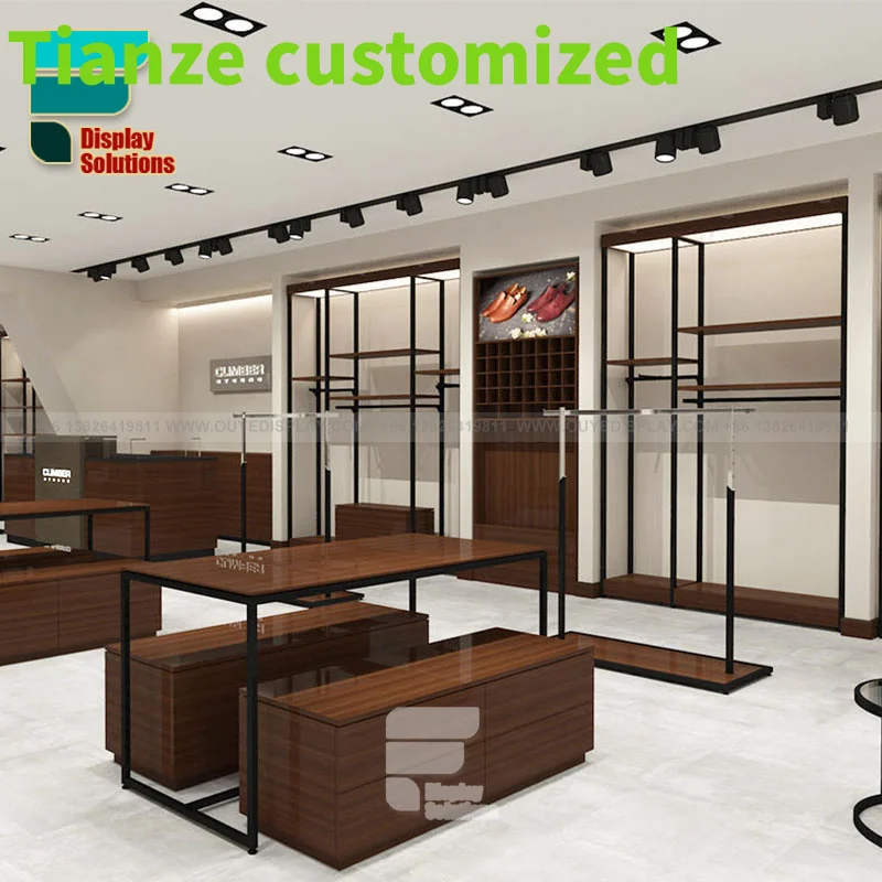 {Customized} fashion retail clothes display rack LED lighting clothing shop homeware fitting sportswear