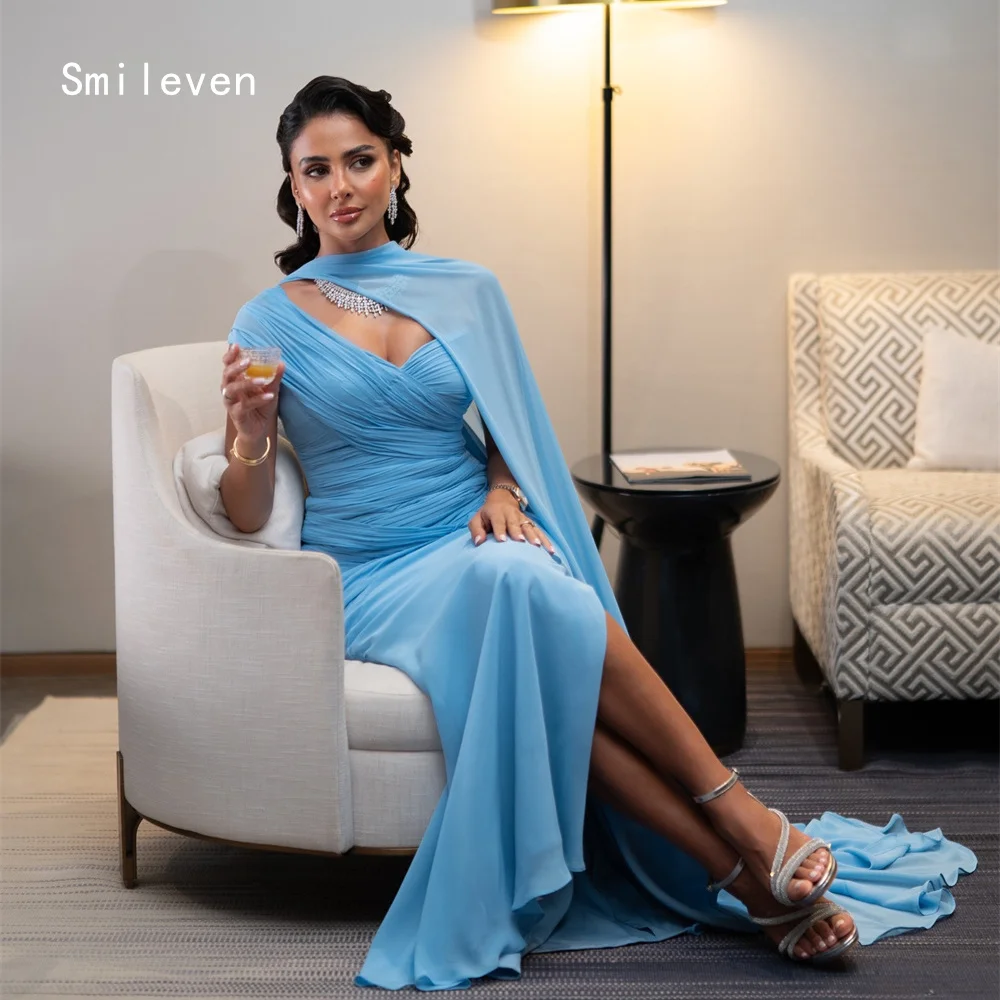 

Smileven Luxury Sky Blue Mermaid Prom Dress Illusion Evening Gowns Noval V Neck Occasion Dress Customized 2026